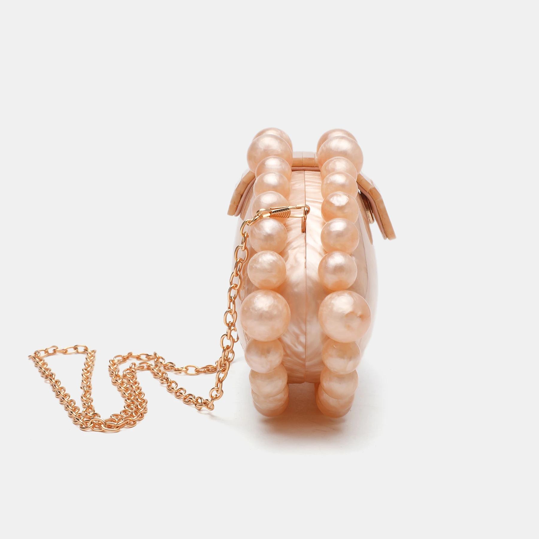 Sac de soirée de luxe 2025 avec chaîne perlée dorée, sac en acrylique en forme de gâteau pour femme,