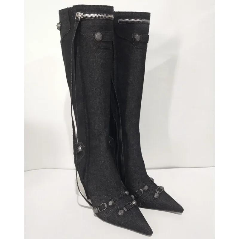 Nouvelles Bottes Hautes à Talon Fin et Rivets, Modèle 2026, pour Femmes, Pointues, Tailles 34-43, Bo