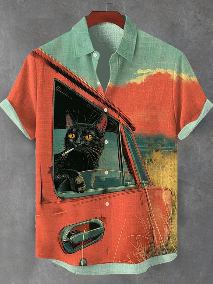 Été hommes rétro dessin animé Anime chat thème chemise à manches courtes à manches courtes hauts mod