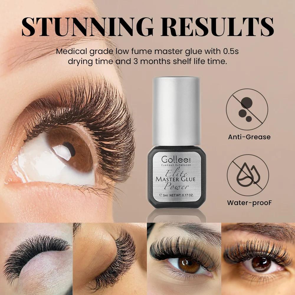 Colle à cils Gollee 0.5-1s séchage rapide, sans latex, 5ml, professionnelle, waterproof, pour extens