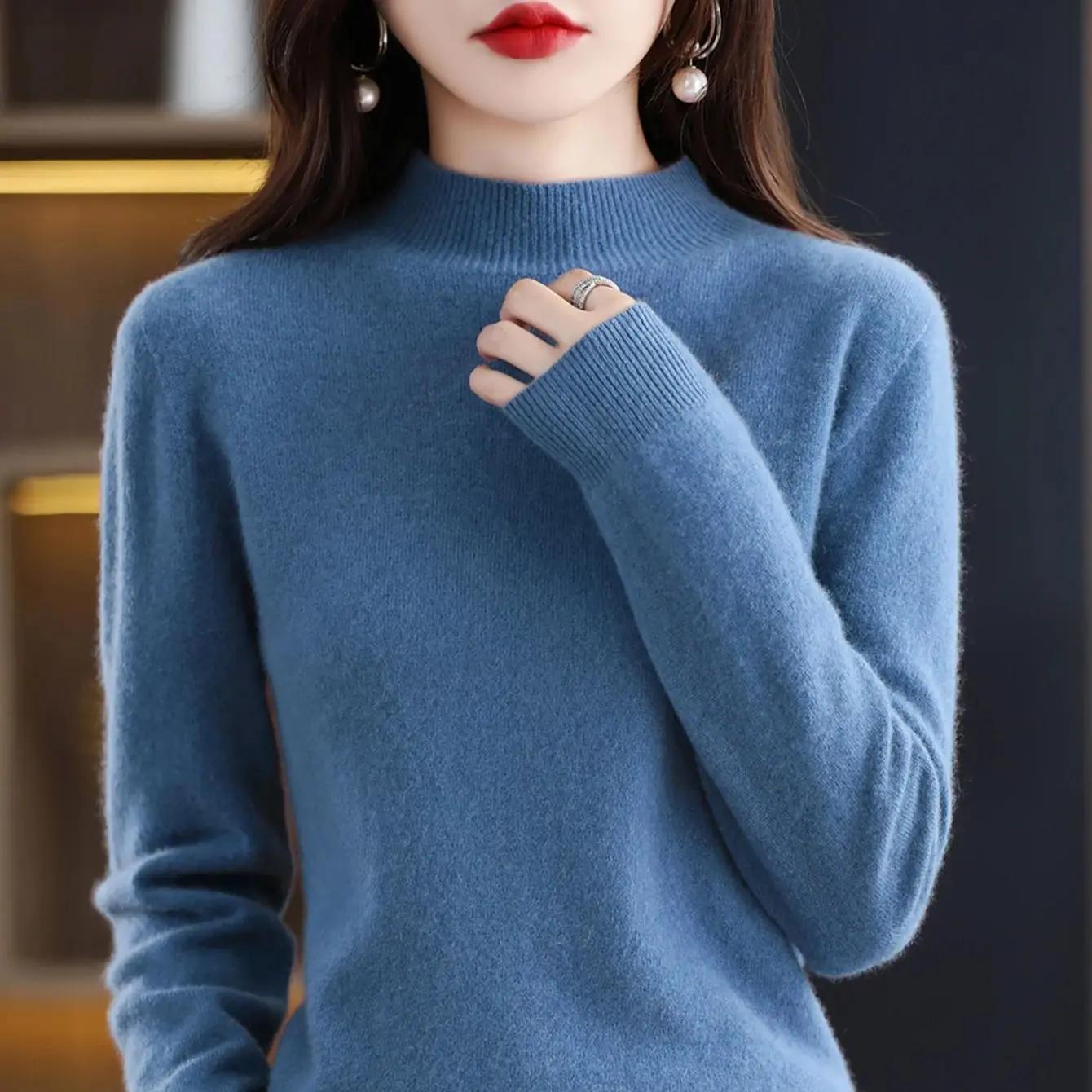 100% laine mérinos cachemire pull femmes tricoté pull col roulé à manches longues pulls automne hive