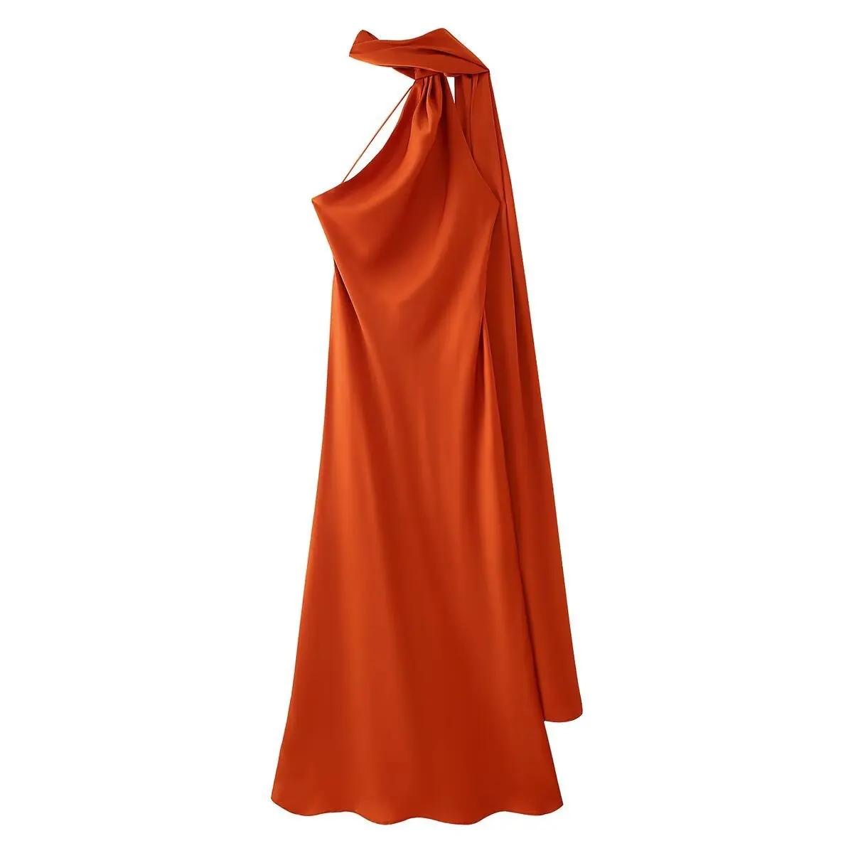VEITCHE – robe longue en Satin de soie douce pour femmes, élégante, col licou, dos nu, sans manches,