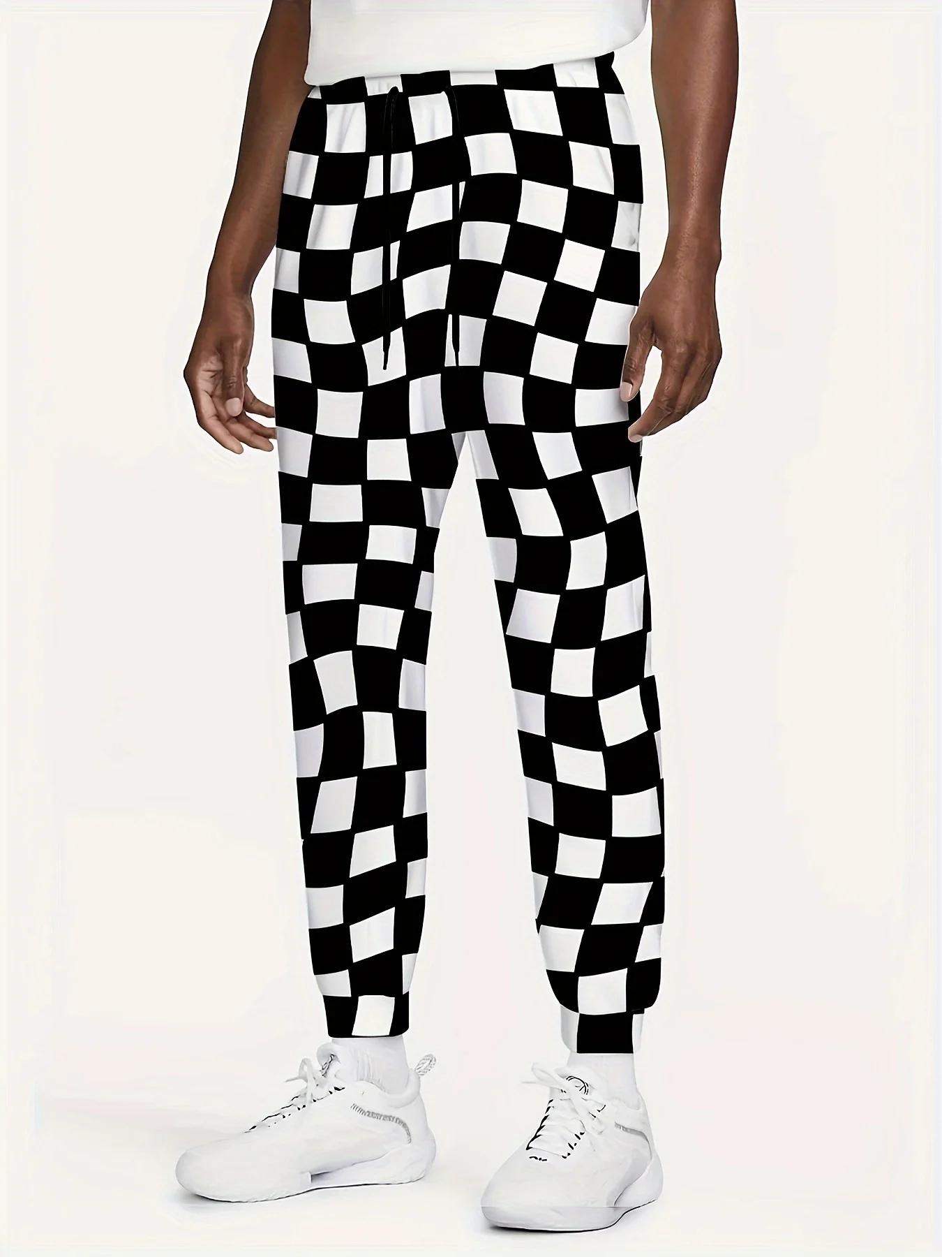 2025 pantalon à motif à carreaux pantalon de rue poches latérales pour hommes cordon élastique panta