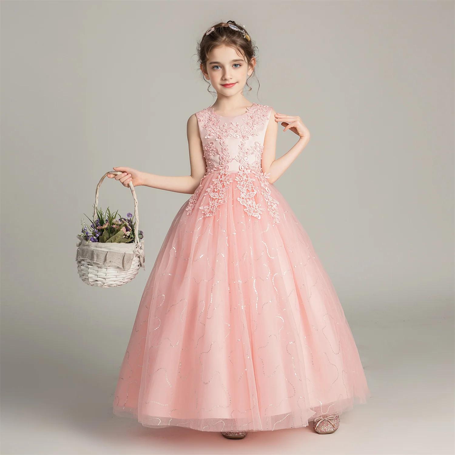 Robe princesse en dentelle pour fille - Tenue formelle soirée et mariage - Robe fleurie enfant BX683