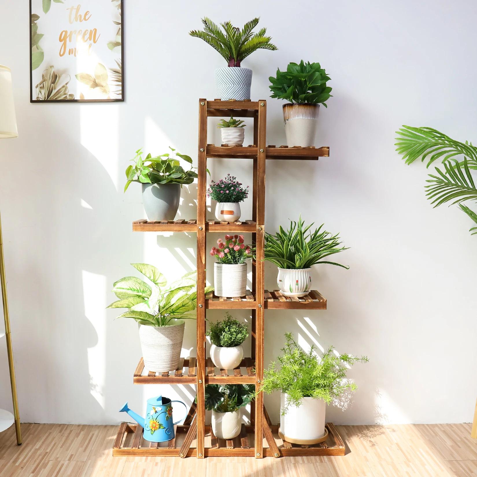 Présentoir à Plantes en Bois à 6 Niveaux, Support de Plantes en Bois Satisfait, Pot de Fleurs T1, Ba