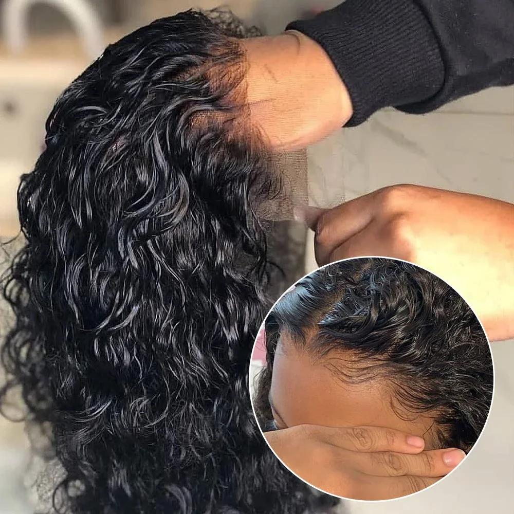 Perruque Brésilienne Remy Bouclée et Ondulée, Cheveux Naturels Noirs, 13x4, 180% de Densité, pour Fe