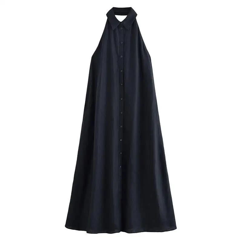 Robes d'été pour femmes 2026 : Nouvelle robe longue élégante à col halter pour les vacances, robe ch