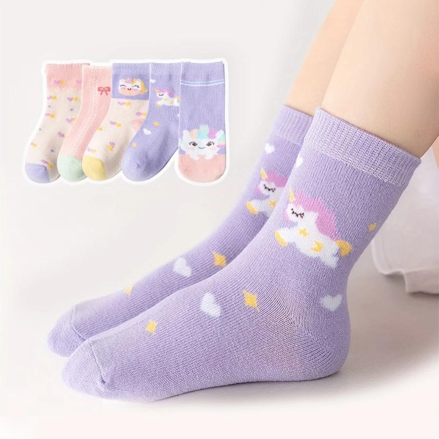5 paires de chaussettes pour enfants avec motifs de licorne mignons de dessin animé pour filles et b