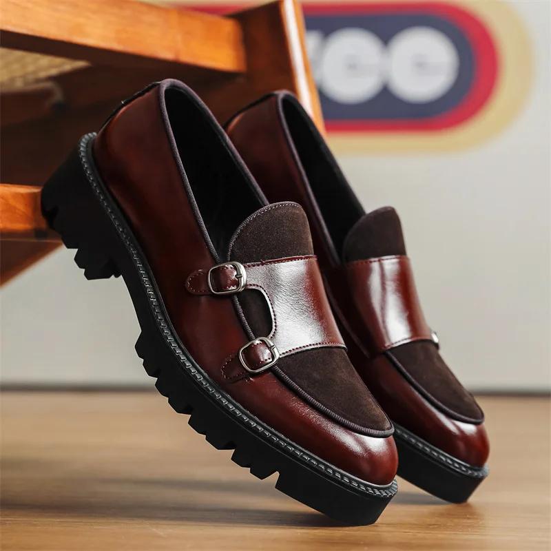 Mocassins hommes chaussures en cuir à semelles épaisses Style britannique noir chaussures d'affaires