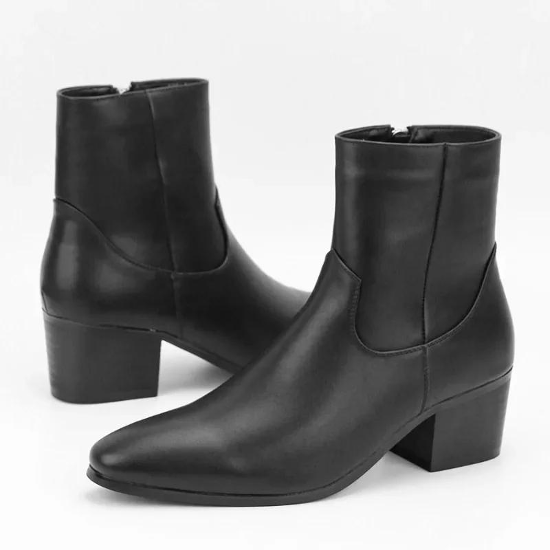 Nouveau automne hommes mode talons hauts bottes courtes petite tête carrée haut talon bottes hommes 
