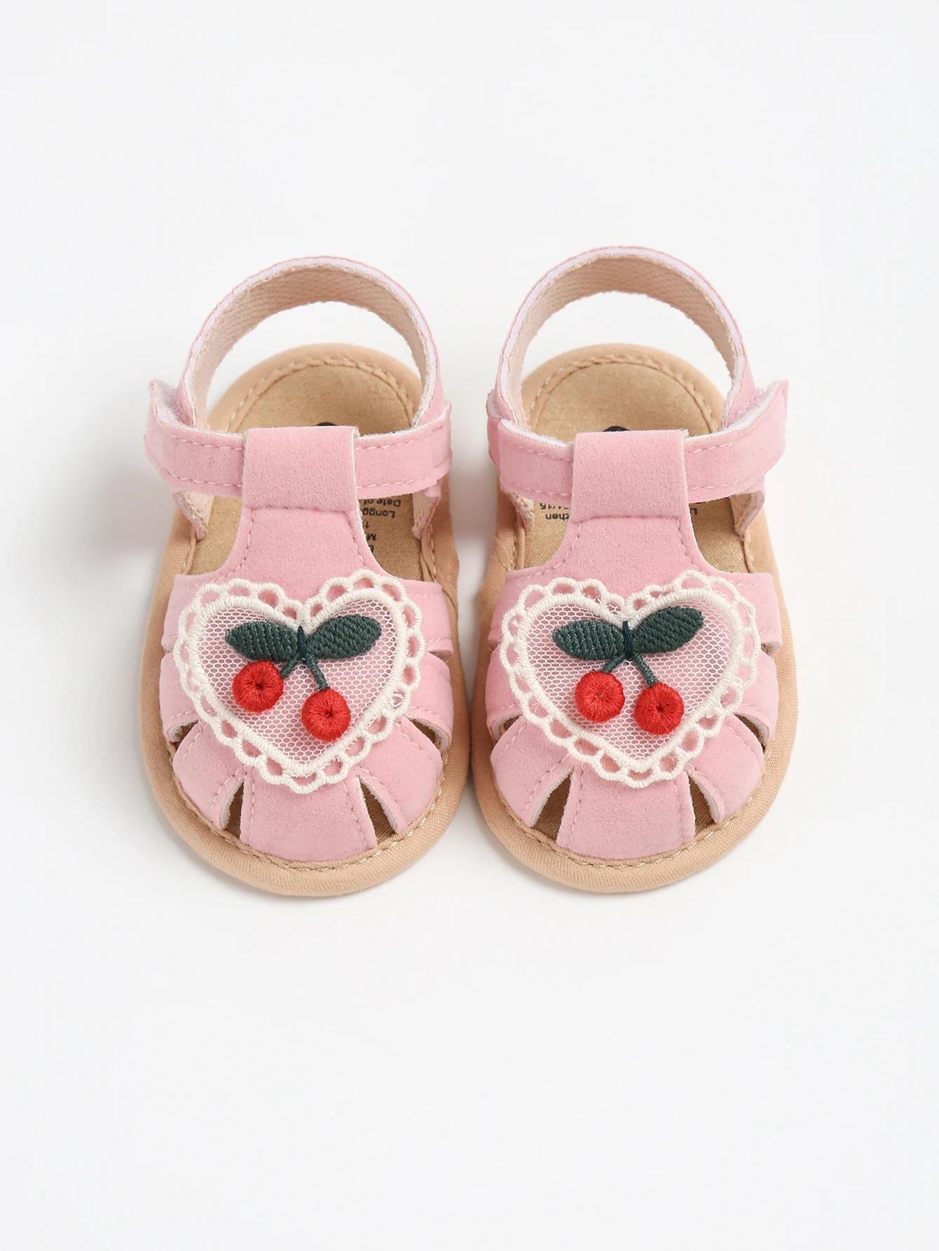 Sandales d'été pour bébé fille, chaussures à semelle en tissu cerise, chaussures pour nouveau-né, ch
