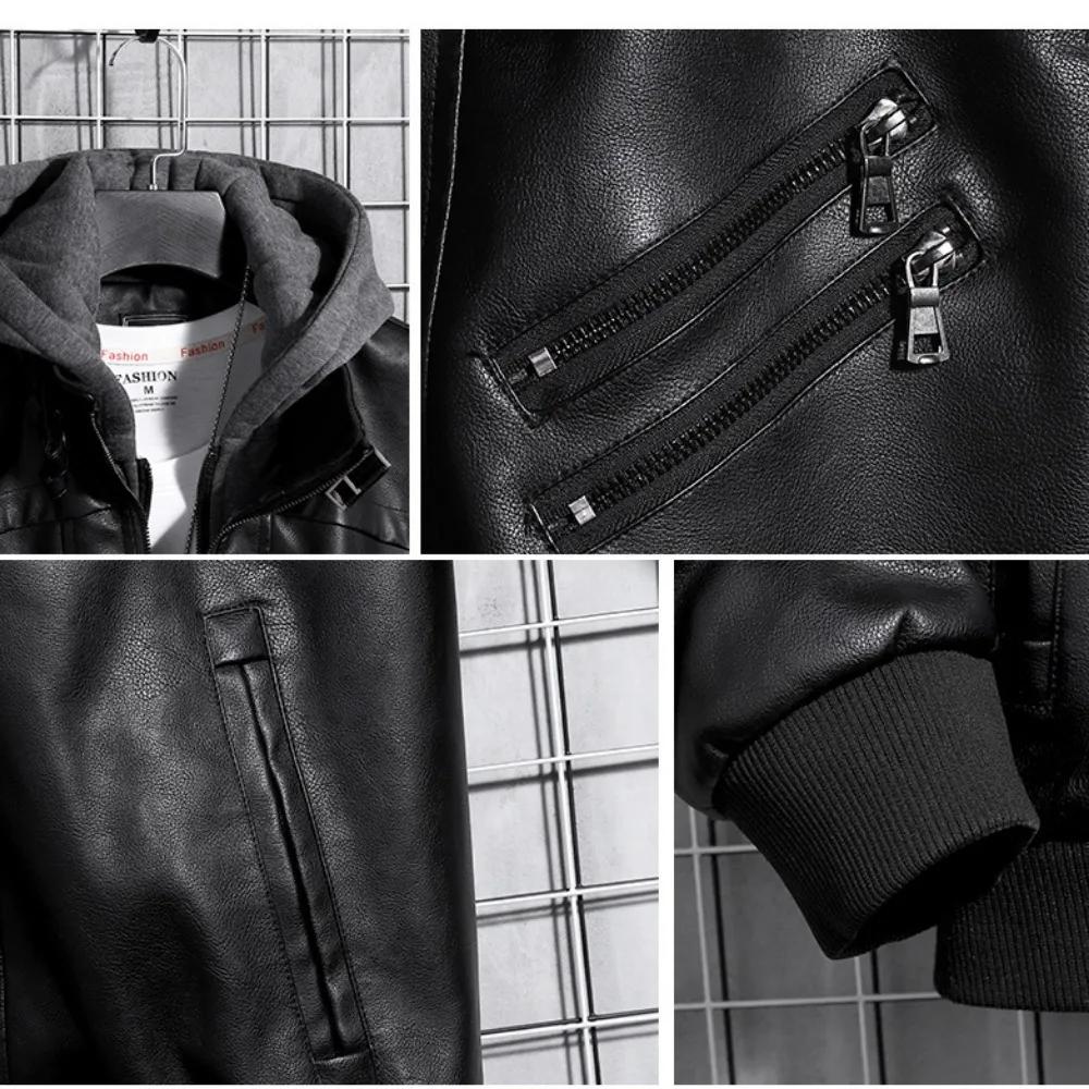 Veste en cuir à capuche pour hommes, manteau d'hiver en cuir PU, vestes pour adolescents, manteau de