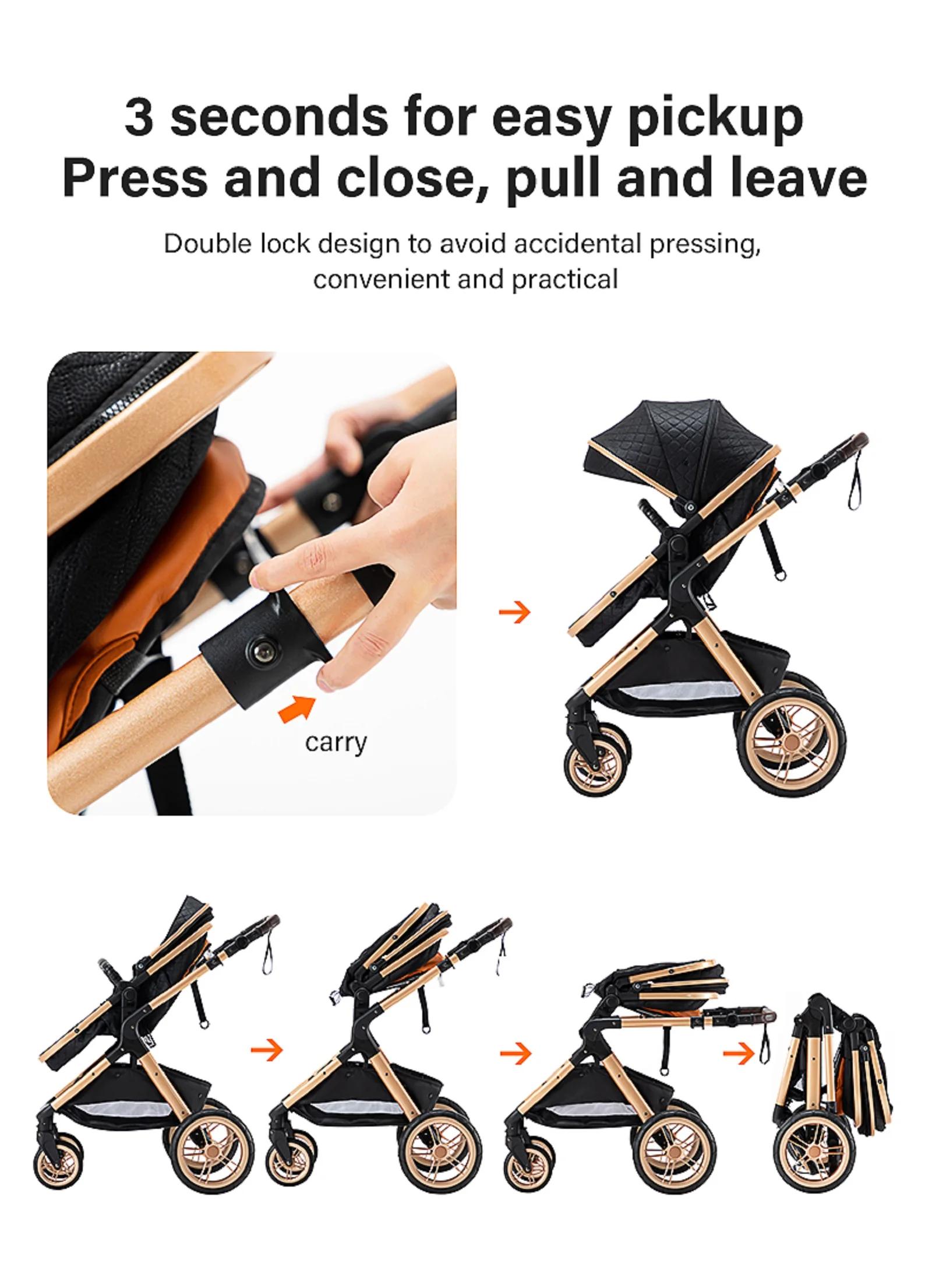 Poussette 3 en 1 pliable voyage avec siège surélevé - Cadre aluminium pour nouveau-né portable compacte