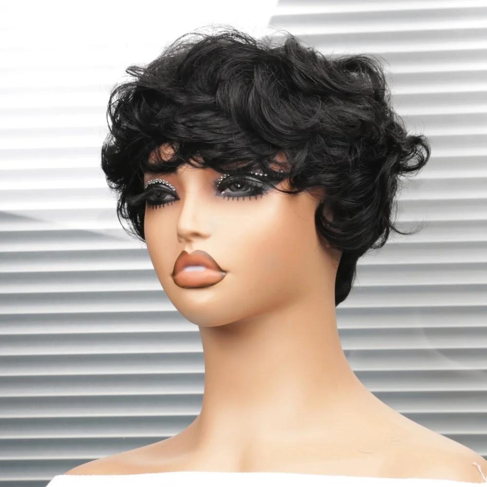 Perruque courte coupe pixie, perruque bouclée bob en cheveux humains pour femmes noires, perruques f