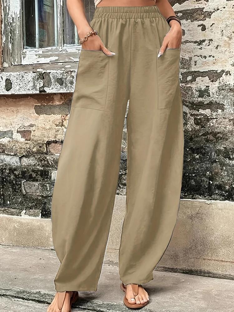 Pantalons Harem en Coton-Lin pour Femmes Grande Taille Pantalons Décontractés à Coupe Ample Rétro Ta
