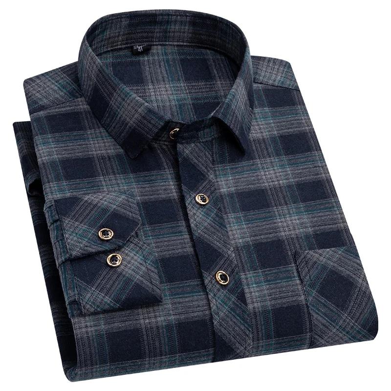 Chemises de glouton en coton pur M-6XL pour hommes, manches longues, poche unique, optique à carreau