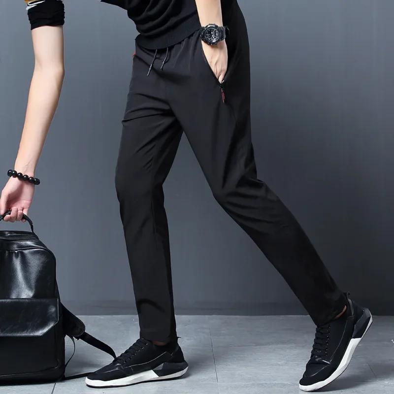 Pantalon décontracté homme Stretch coupe ajustée taille élastique survêtement coréen classique bleu 