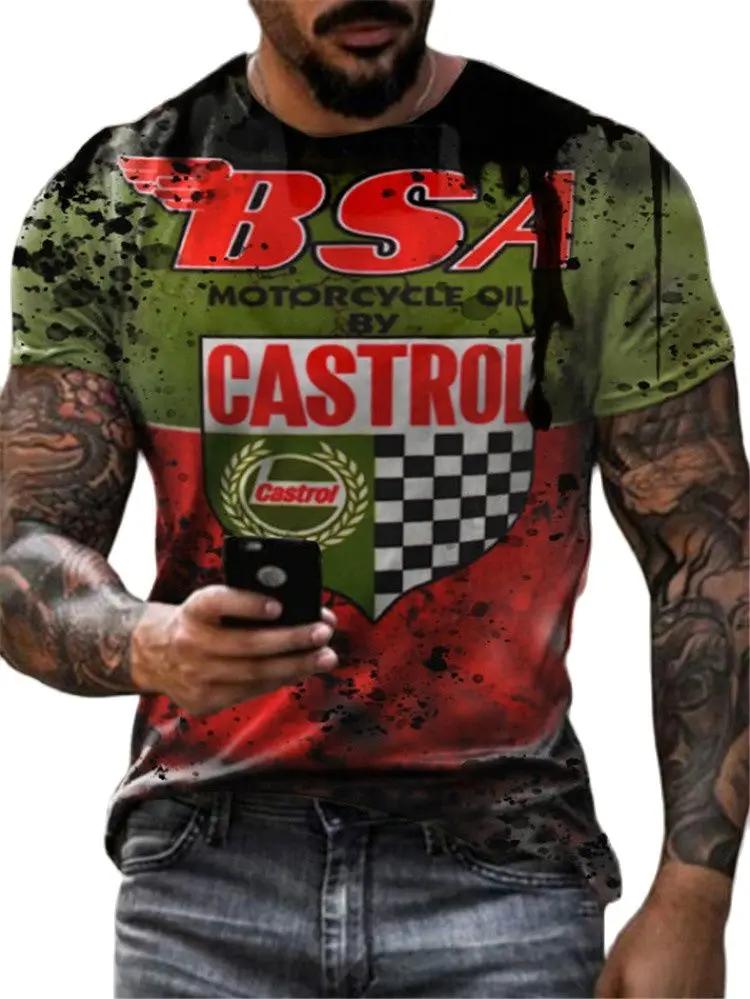 T-shirt à manches courtes imprimé 3D rétro pour hommes, t-shirts vintage, huile, décontracté, moto, 