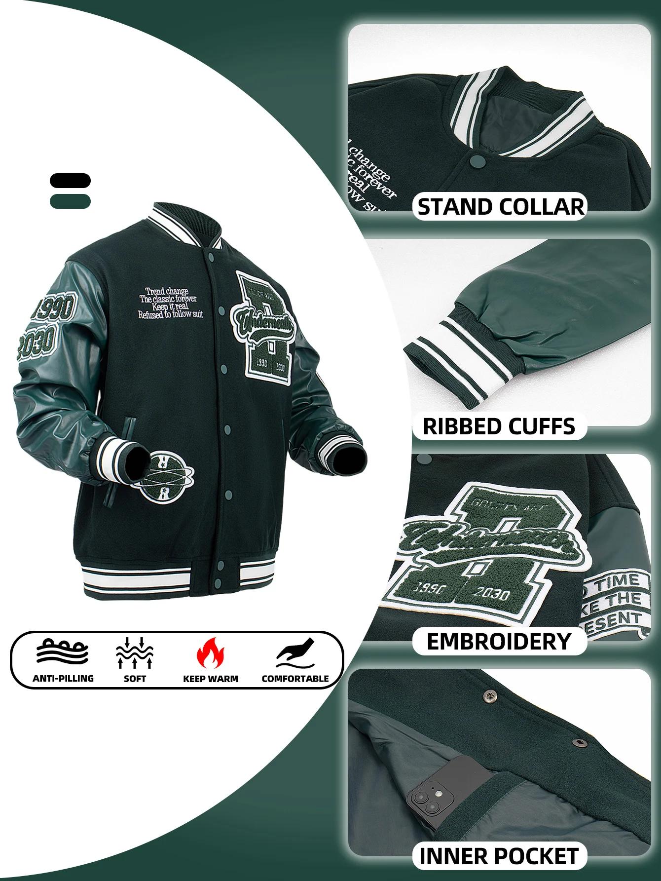 Veste de baseball pour homme, taille plus, veste bomber, manches en simili cuir, printemps/automne, 