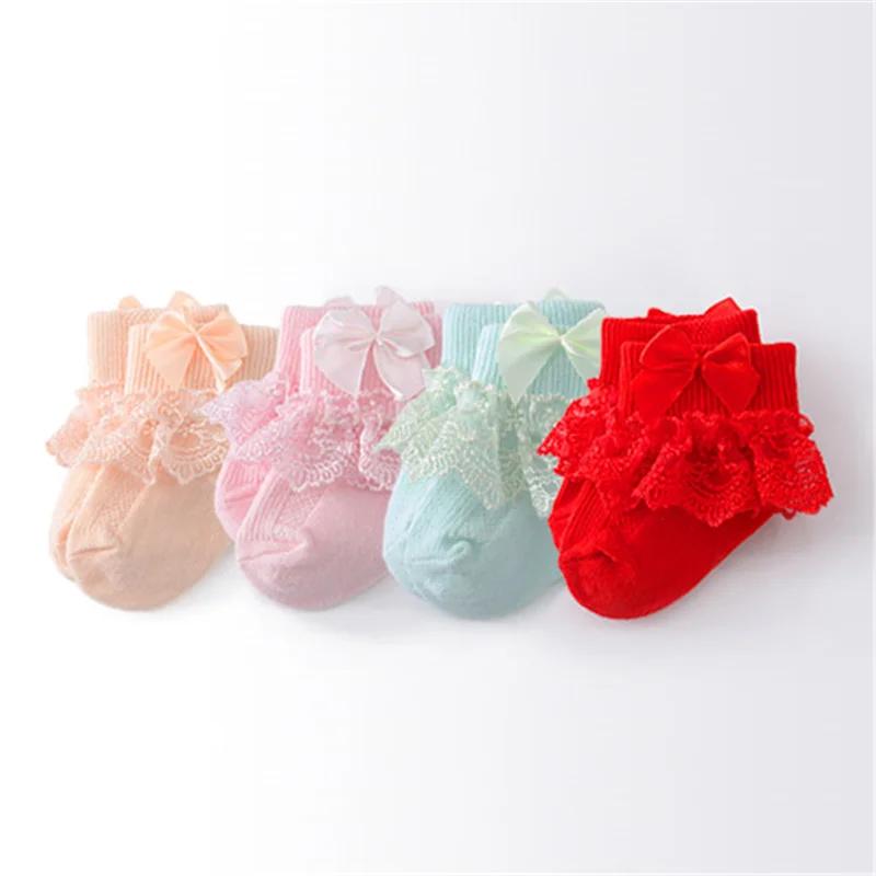 Lawadka 4 paires/lot nouveau-né bébé chaussettes pour filles coton dentelle infantile filles chausse
