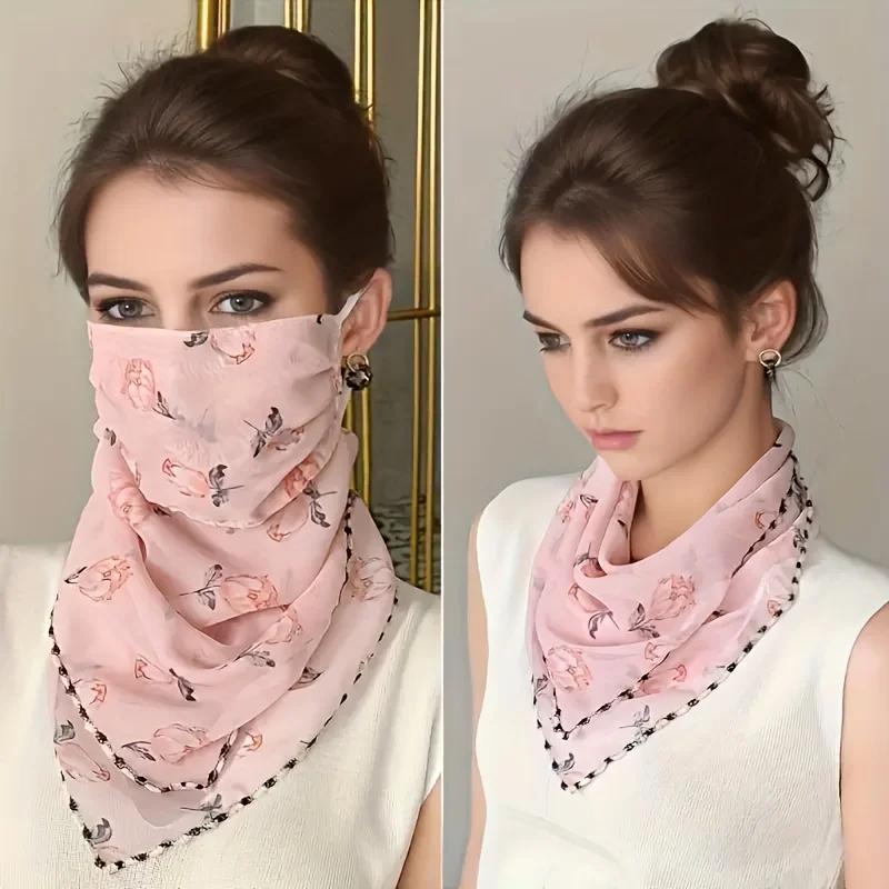 Écharpe florale de Protection solaire pour femmes, masque imprimé en mousseline de soie pour le visa