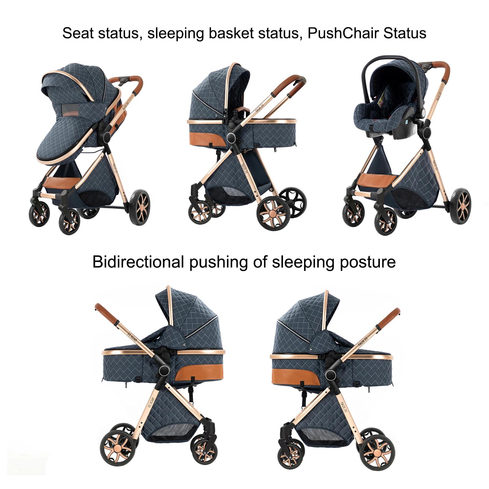 Poussette Bébé 3 en 1 Pliable Légère avec Dossier Réglable et Capote pour Nouveau-né, Idéale pour le