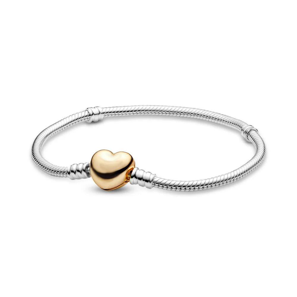 Bracelet en argent pur 925% pour femmes, zircon en forme de cœur romantique, bijoux à breloques orig