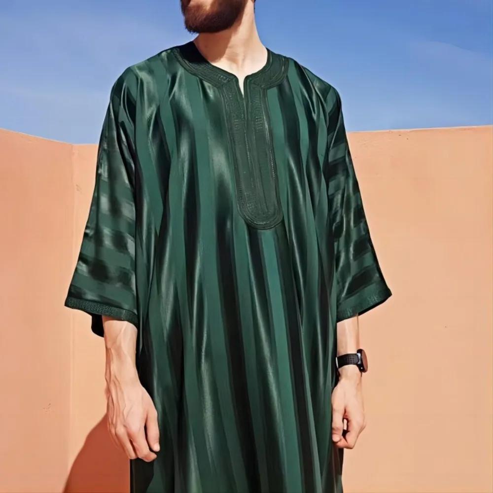 Robe musulmane pour hommes, brodée, de couleur vert foncé, pour jeunes arabes