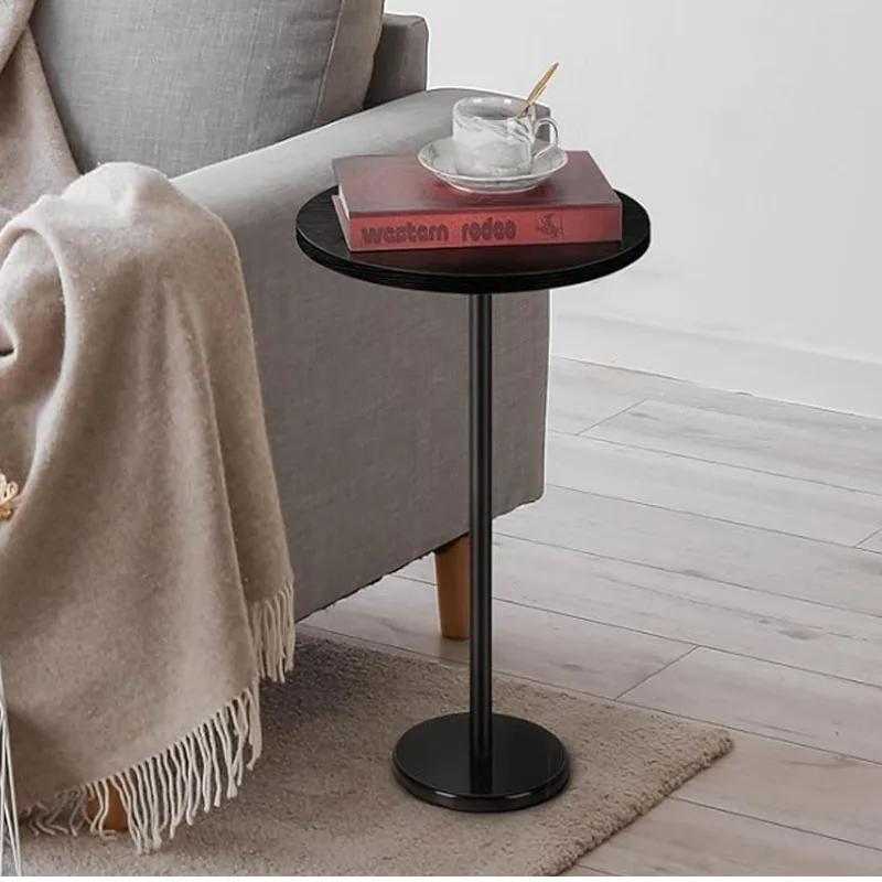 Petite table d'appoint ronde avec base en marbre, table basse noire pour canapé, table d'appoint sur