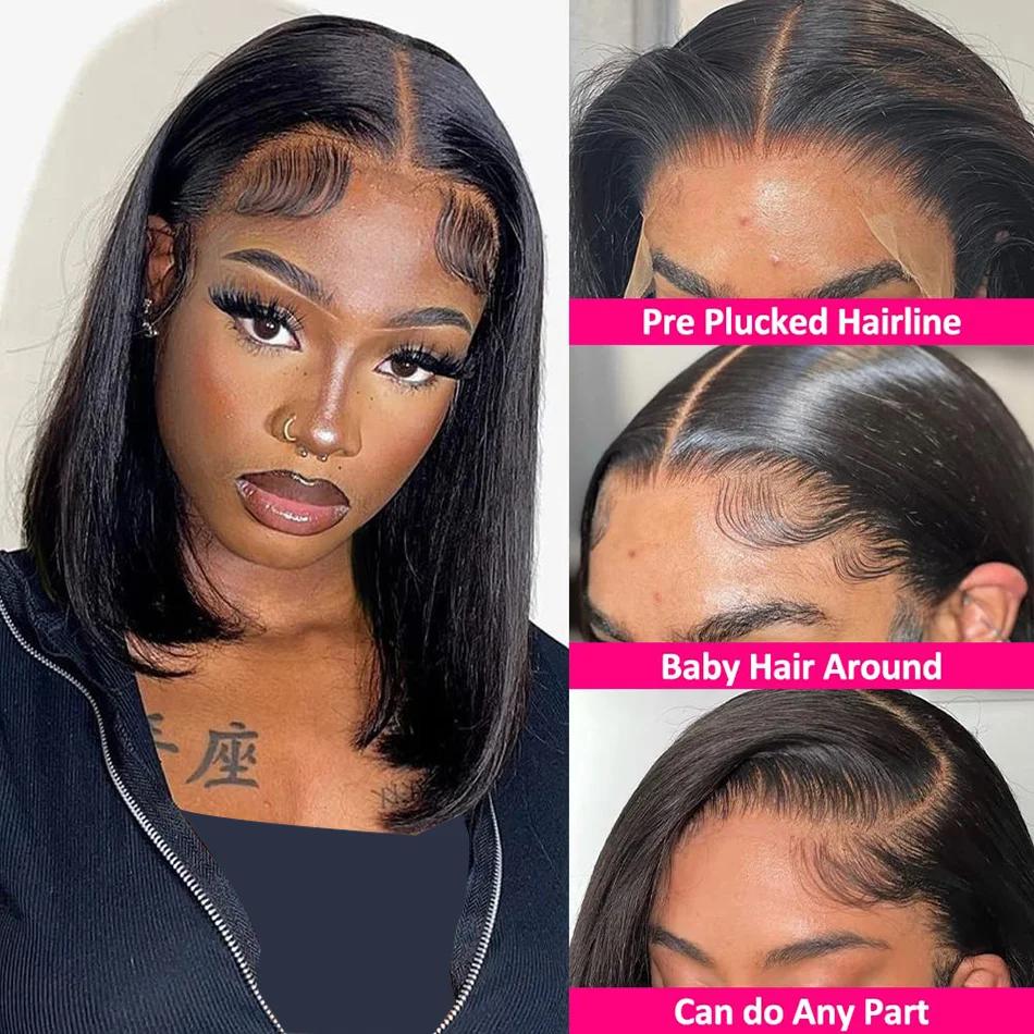 WiggKnitting-Perruque Bob Lace Front Wig Naturelle Lisse, Cheveux Courts, 4x4, 13 Tages, HD