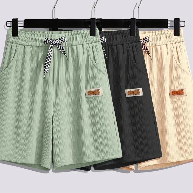 Short d'été en soie glacée pour femmes, pantalon mi-long droit ample taille haute, pantalon décontra