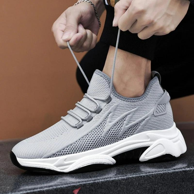 Chaussures pour hommes, baskets rehaussantes de 10 cm, respirantes, décontractées, à lacets, pour la