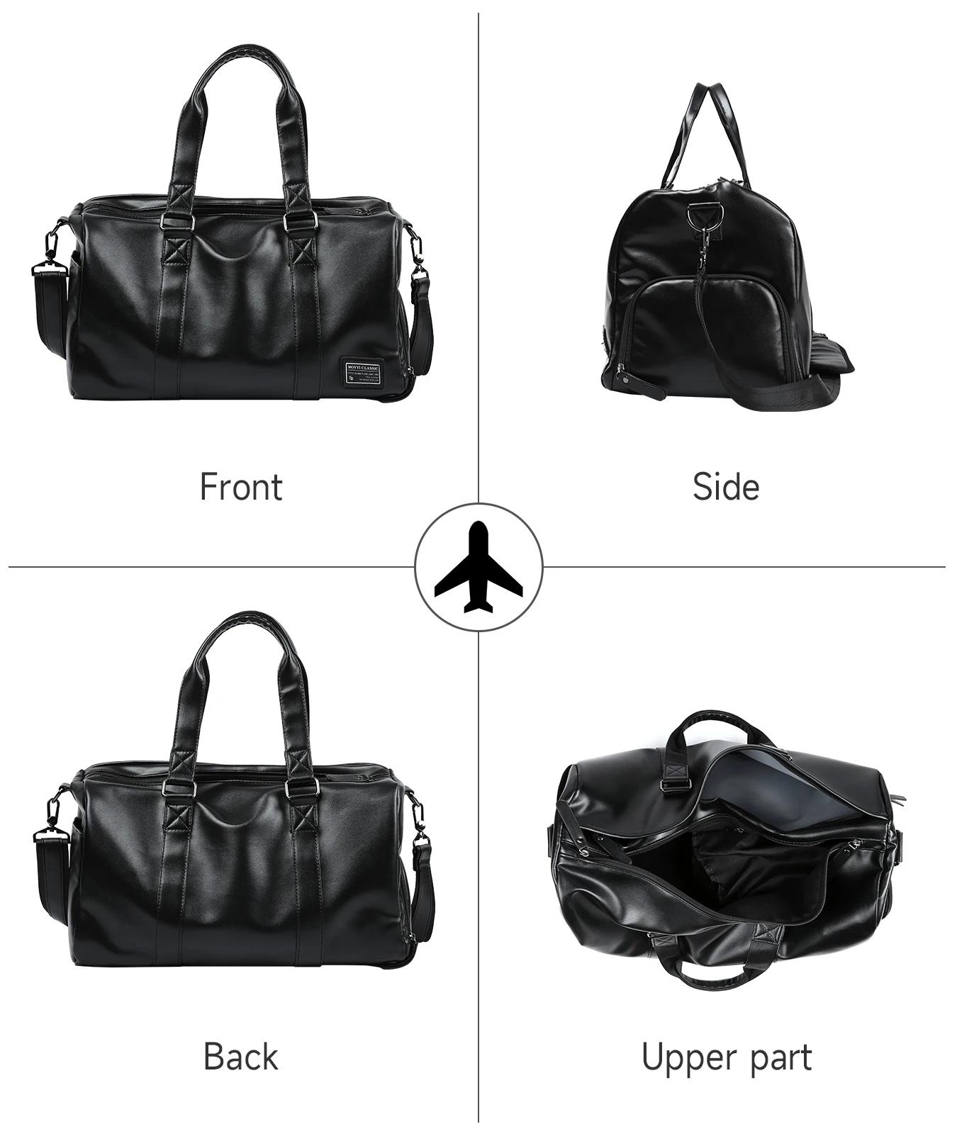 MATE ELAN Sac polochon de voyage en cuir pour hommes, sac étanche vintage avec pochette à chaussures