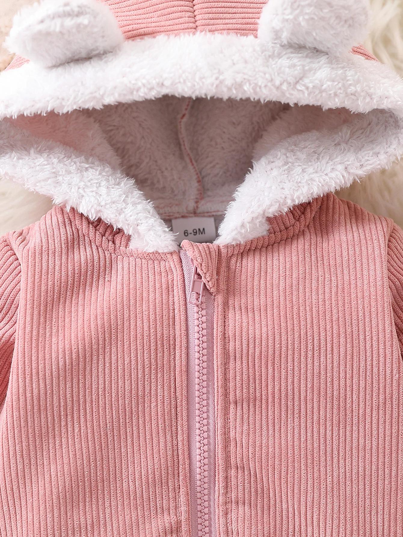 Veste bébé fille velours côtelé douce à capuche - Vêtement chaud automne hiver pour nouveau-né