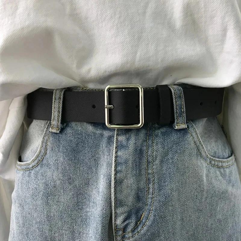 Ceinture en cuir Pu souple pour femmes, boucle carrée, boucle ardillon, jean noir, Chic, marque de l