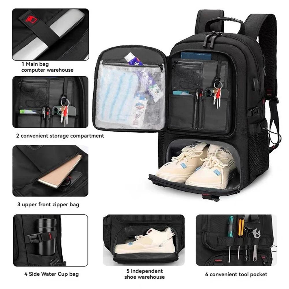 Sac à dos de voyage extensible pour ordinateur portable de grande capacité 60L, grand sac à dos d'af