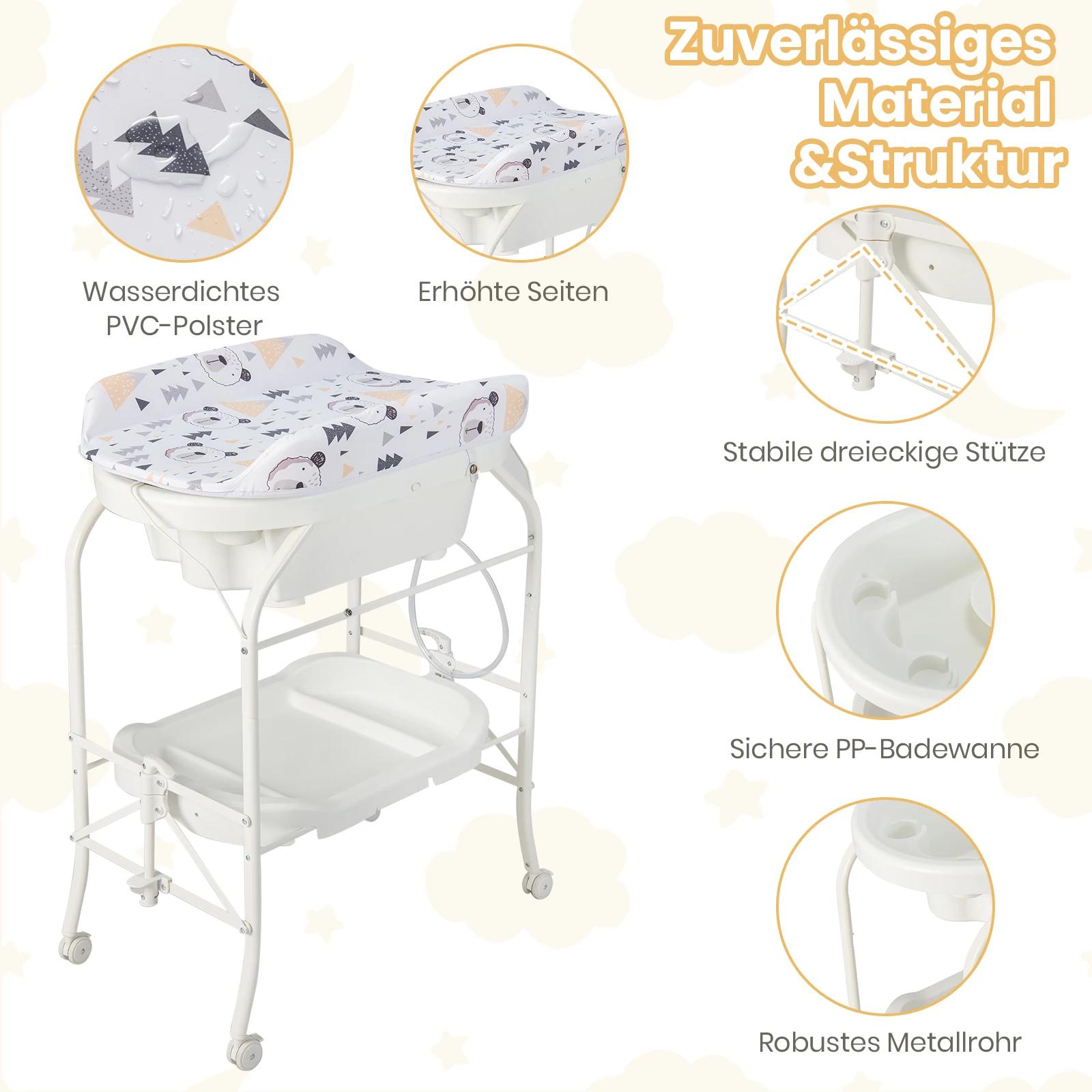 Table à langer pliante 4 en 1 avec baignoire, table à langer portable avec matelas à langer, station