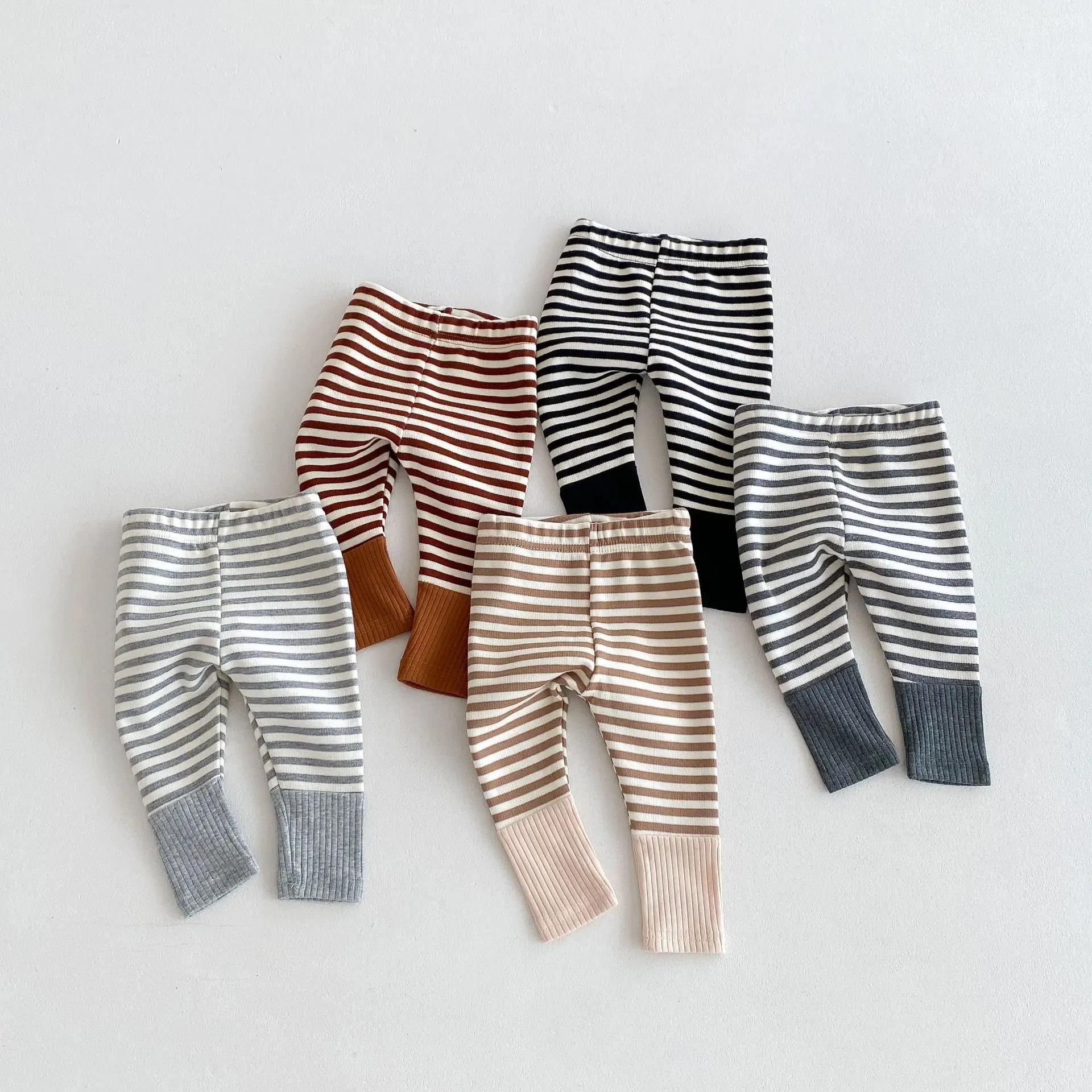 Leggings couleur bonbon pour nouveau-né garçon et fille, pantalon rayé épissure, vêtements à la mode