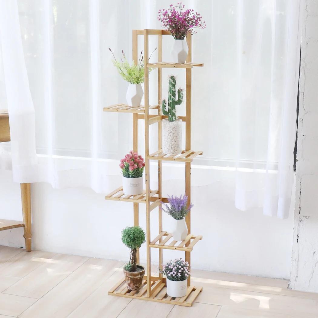 Grand Support d'Angle en Bambou T1 pour Plantes, Plusieurs Fleurs, Étagère d'Niket d'Extérieur