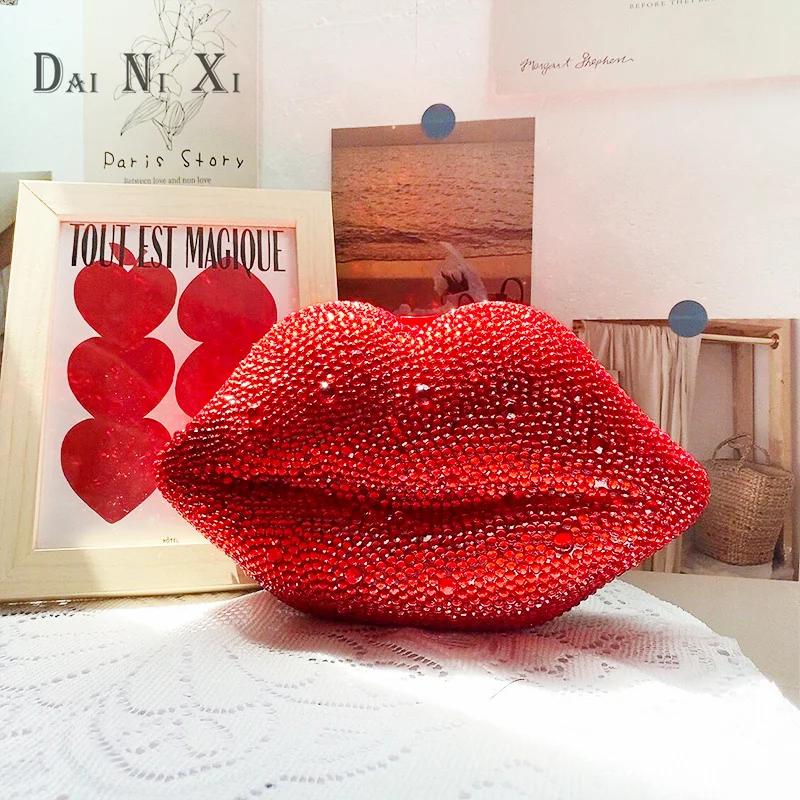 Dai Ni Xi-Sacs de soirée en cristal rouge pour femmes, sac à main de mariage pour dames, diamant com
