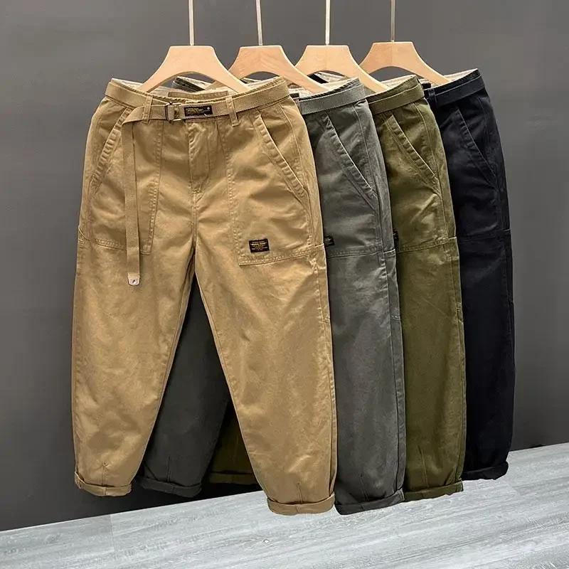 Pantalon de travail en coton coupe large pour homme, style rétro décontracté, résistant à l'usure, a