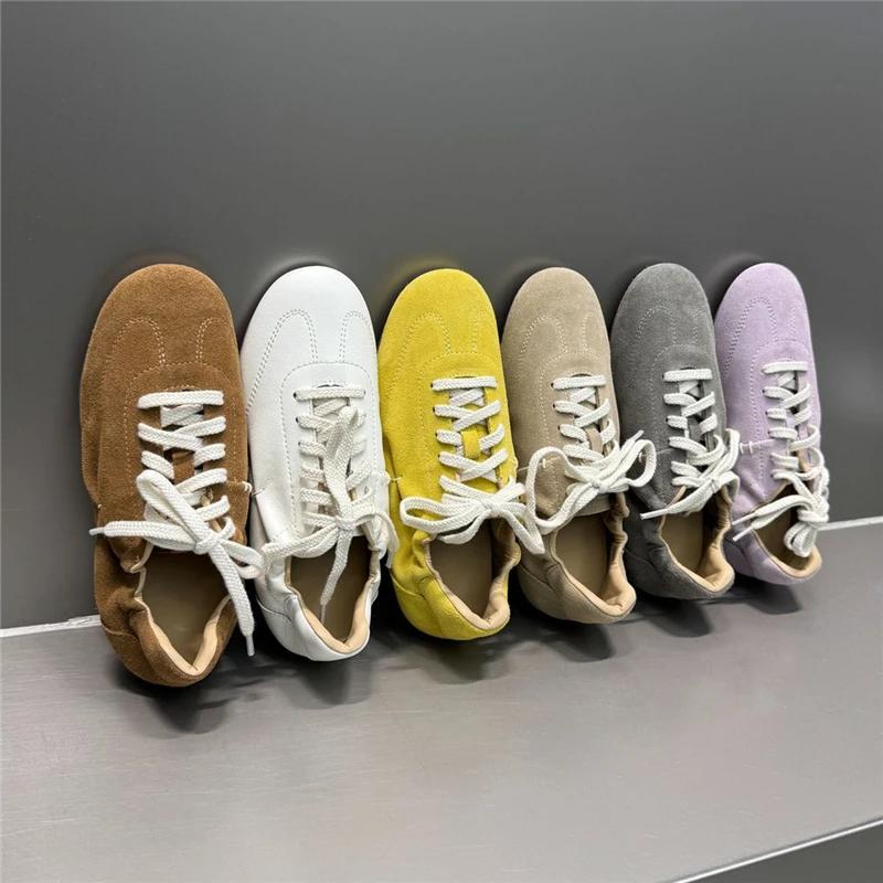 NORAZORA Ins HOT Chaussures plates en cuir de vachette pour femmes, baskets à lacets, couleur unie, 