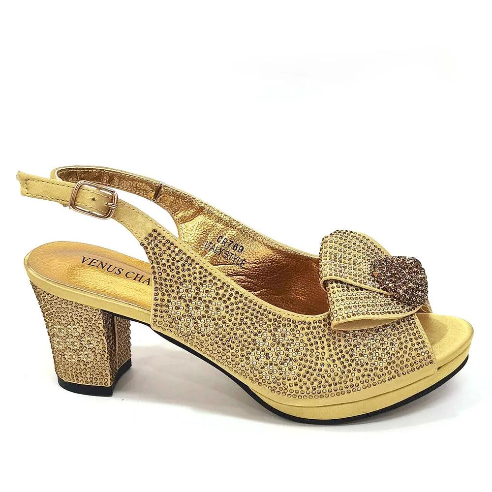 Venus Chan 2024 Design italien Style Girly couleur dorée chaussures et sac de mariage plein diamant