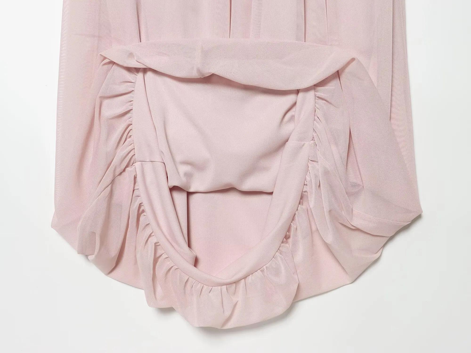 Robe mi-longue plissée marron sans manches à col montant pour femme ETJ, coupe fluide, style minimal