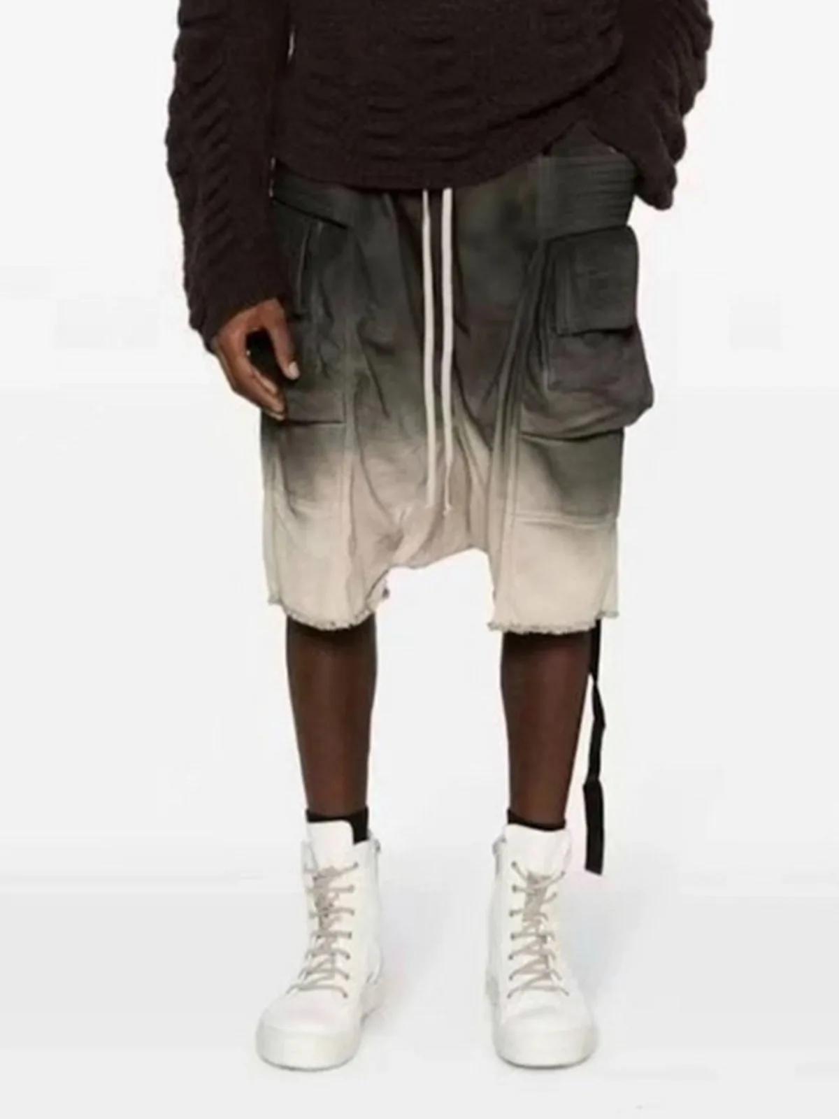 Shorts Harem à double anneau dégradé délavé MIJKO, coupe décontractée et confortable pour hommes 848