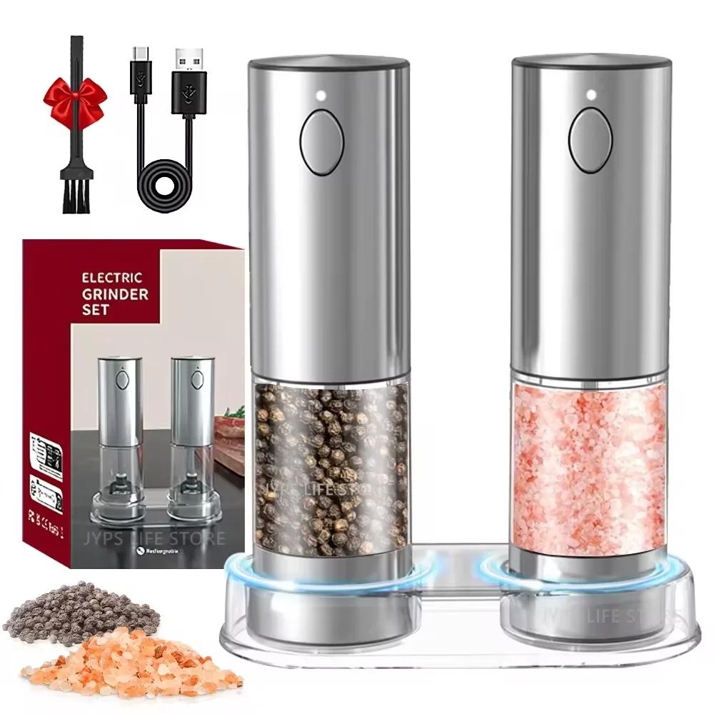 Moulin à poivre électrique en acier inoxydable, moulin à sel et à poivre, Rechargeable par USB, gros