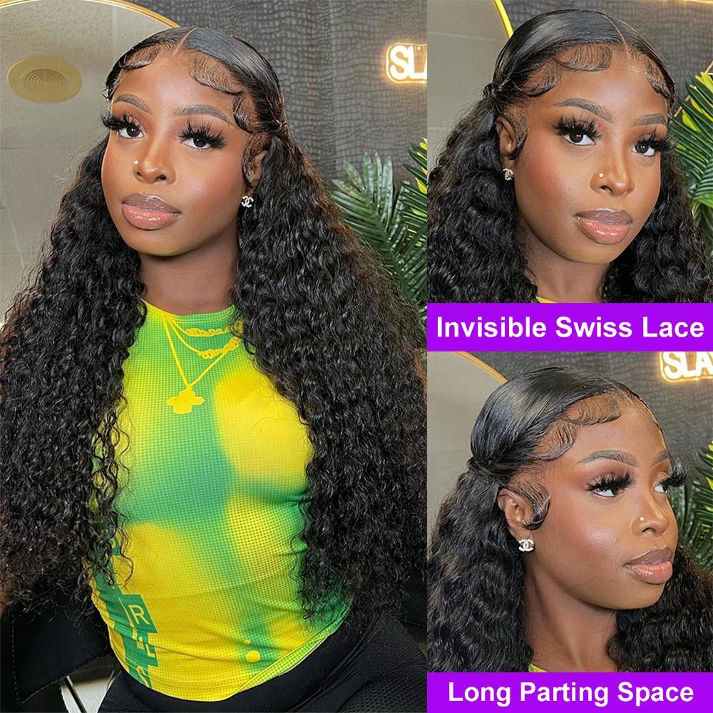 Perruque Lace Front Wig Deep Wave brésilienne naturelle, cheveux humains, 13x4, 13x6, pre-plucked, t