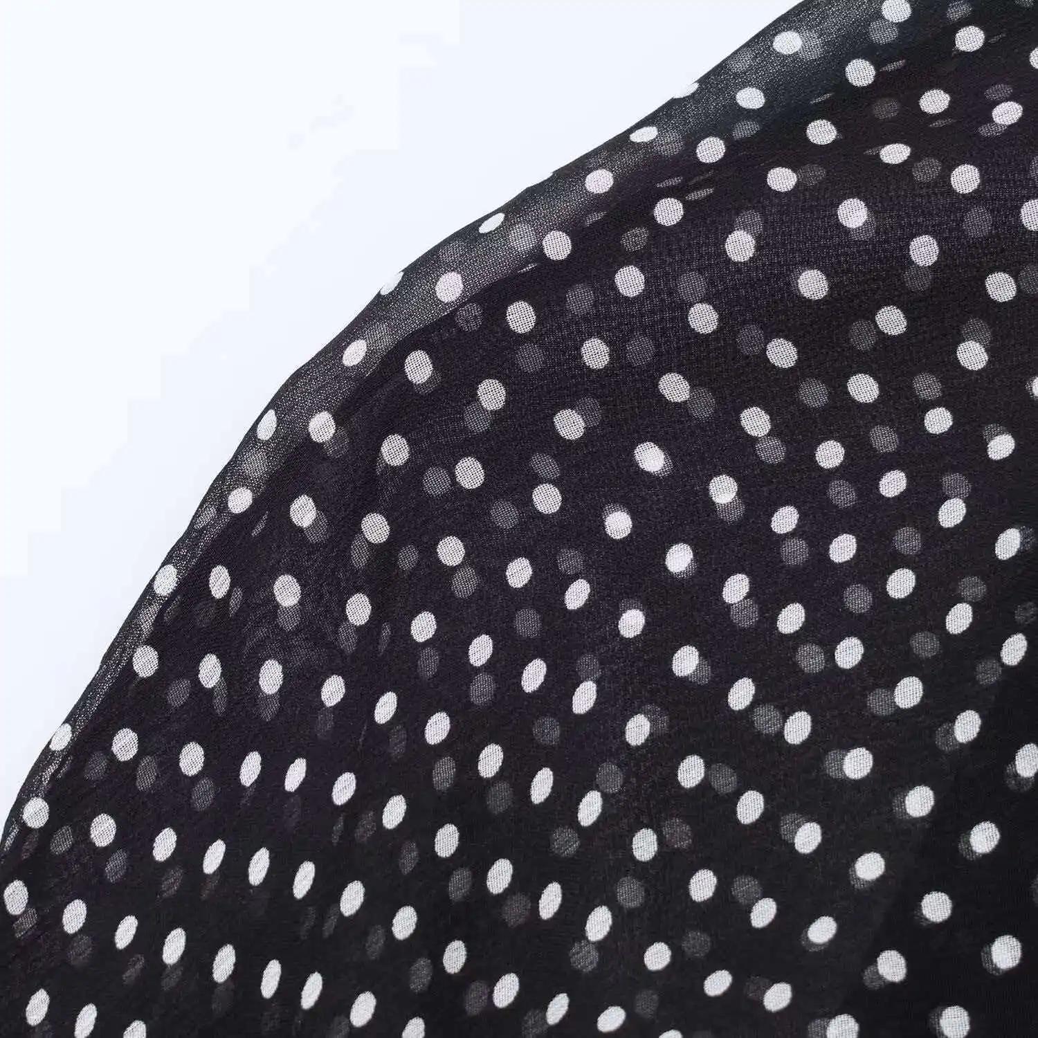Ensemble deux pièces Streetwear pour femmes, chemisier à pois avec nœud papillon, jupe longue, chemi
