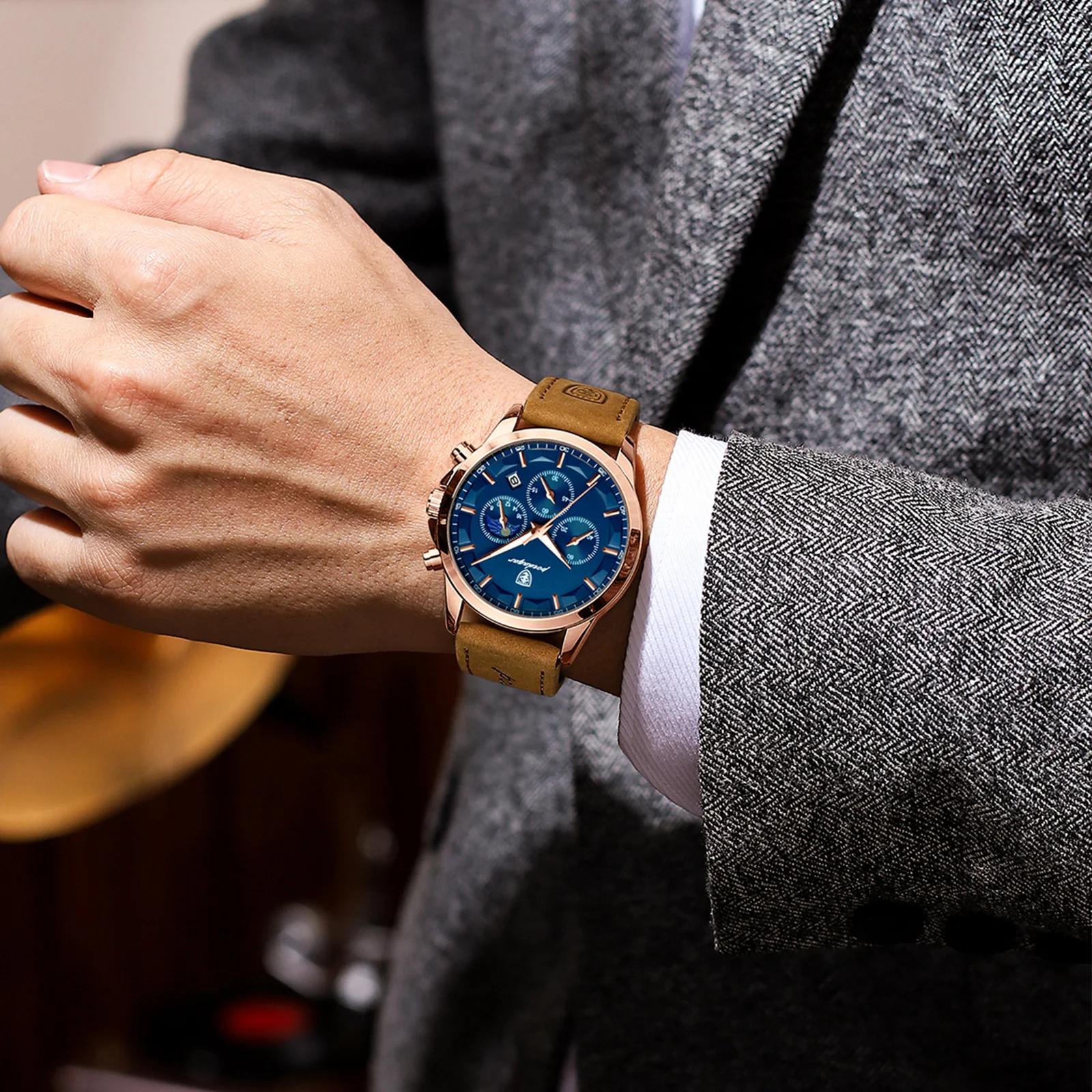 POEDAGAR sport luxe hommes montre à Quartz étanche chronographe lumineux Date homme montre-bracelet
