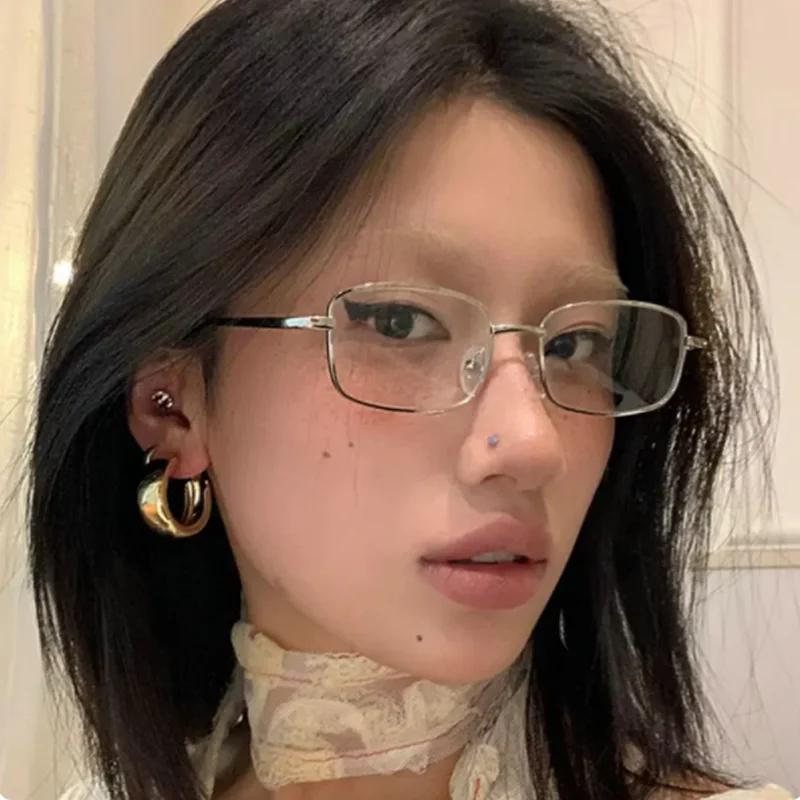 Y2K Harajuku petites lunettes à monture carrée femmes rétro lunettes en métal lunettes claires lunet